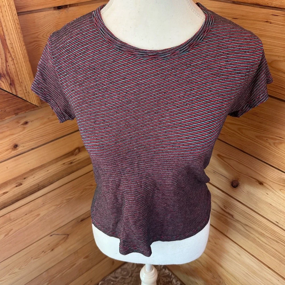 Brandy Melville Striped Baby Tee Red Blue Size Small Medium Retro Y2K Cute Ditsy - Picture 3 of 8